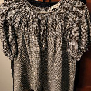 Madewell Embroidered Gingham Shirred Puff-Sleeve Top